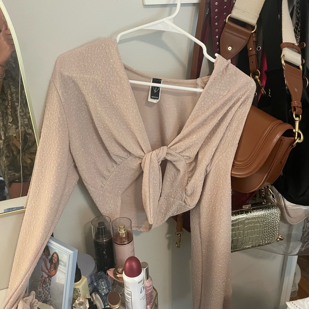 Windsor Shimmering Tie Front Blouse - Light Pink